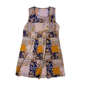 Patchwork Floral Spring Dress Yellow Blue Easter Cottagecore Women’s XL